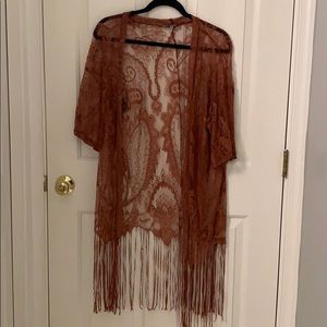DARK CORDUROY BROWN KIMONO FRINGE